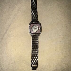 Silver and Pink Watch with Crystal Accents